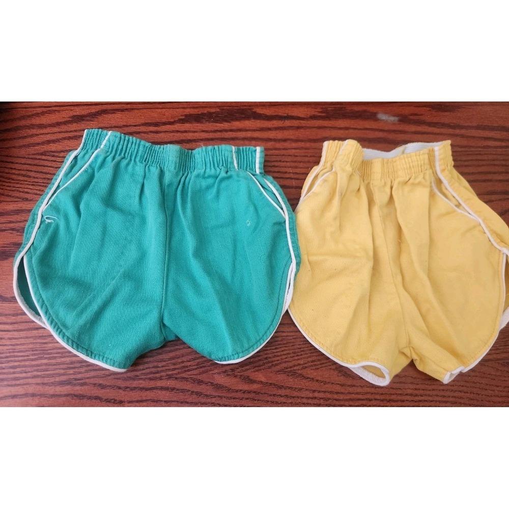 Lot Of Two Vintage Sears Kids 70s Shorts Gym Style Shorts Green Yellow Size 6